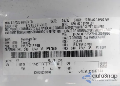 2017 Ford Focus S from USA, damaged, VIN 1FADP3E27HL284980